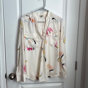 A New Day Cream Long Sleeve Blouse with Mandarin Collar